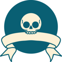 icono de estilo tatuaje con pancarta de una calavera png