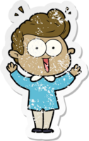 distressed sticker of a cartoon excited man png