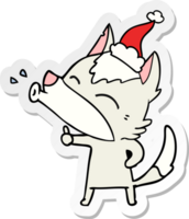 howling wolf hand drawn sticker cartoon of a wearing santa hat png