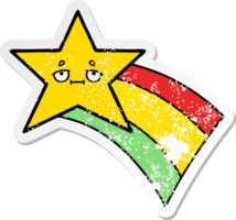 distressed sticker of a cute cartoon shooting rainbow star png