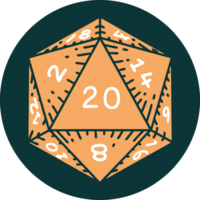 iconic tattoo style image of a d20 dice png