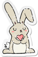 distressed sticker of a cartoon rabbit in love png
