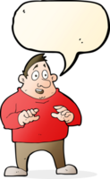 cartone animato eccitato sovrappeso uomo con discorso bolla png