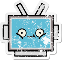 distressed sticker of a cute cartoon robot head png