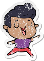 distressed sticker of a happy cartoon man png