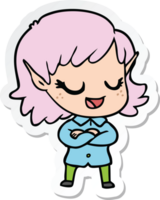 sticker of a happy cartoon elf girl png