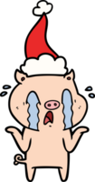 pleurs porc main tiré ligne dessin de une portant Père Noël chapeau png