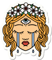 sticker of tattoo in traditional style of female face with mystic third eye crying png