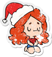 hand drawn christmas distressed sticker cartoon of kawaii girl png