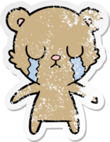 distressed sticker of a crying cartoon bear png