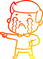 warm gradient line drawing of a cartoon man crying png