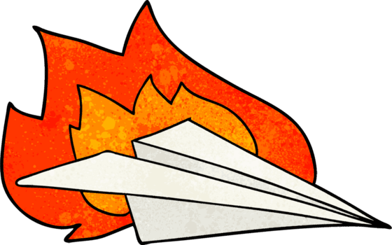 avión de papel en llamas de dibujos animados png