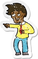 retro distressed sticker of a cartoon funny office man pointing png
