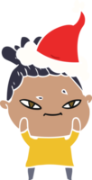 mano dibujado plano color ilustración de un mujer vistiendo Papa Noel sombrero png