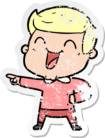 distressed sticker of a cartoon man laughing png