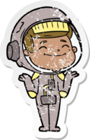 distressed sticker of a happy cartoon astronaut png