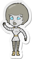 sticker of a cartoon robot woman waving png