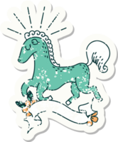 worn old sticker of a tattoo style prancing stallion png
