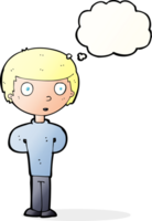 Cartoon neugieriger Junge mit Gedankenblase png