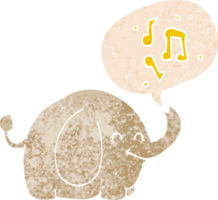 cartoon trumpeting elephant with speech bubble in grunge distressed retro textured style png