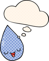 cartoon raindrop with thought bubble in comic book style png