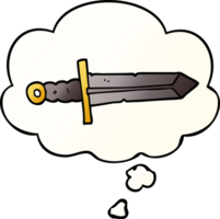 cartoon sword with thought bubble in smooth gradient style png