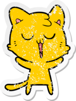 distressed sticker of a cartoon cat singing png