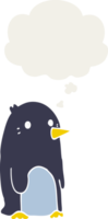 cartoon penguin with thought bubble in retro style png