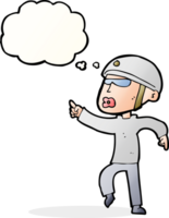 cartoon man in bike helmet pointing with thought bubble png