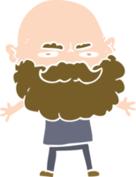 homme de dessin animé de style plat couleur avec barbe fronçant les sourcils png