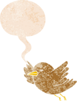 dessin animé oiseau avec discours bulle dans grunge affligé rétro texturé style png