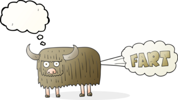 hand drawn thought bubble cartoon hairy cow farting png