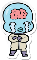 sticker of a cartoon big brain alien crying png