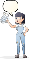 hand drawn speech bubble cartoon woman with beer png