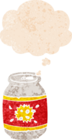 dessin animé un soda pouvez avec pensée bulle dans grunge affligé rétro texturé style png