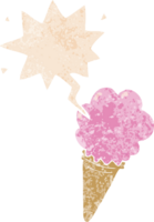 dessin animé la glace crème avec discours bulle dans grunge affligé rétro texturé style png