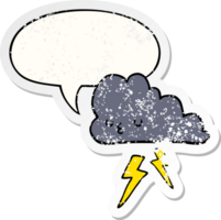 dessin animé orage nuage avec discours bulle affligé affligé vieux autocollant png