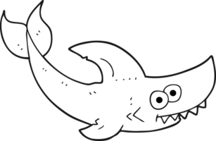 hand drawn black and white cartoon shark png