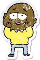 distressed sticker of a cartoon tired bald man png