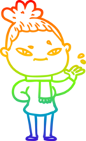 rainbow gradient line drawing of a cartoon woman png