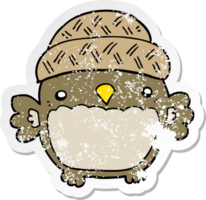 autocollant en détresse d'un hibou de dessin animé mignon au chapeau png