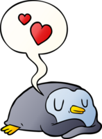 cartoon penguin with love hearts with speech bubble in smooth gradient style png