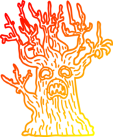 warm gradient line drawing of a cartoon spooky tree png