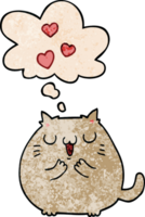 fofa desenho animado gato dentro amor com pensamento bolha dentro grunge textura estilo png