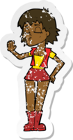 retro distressed sticker of a cartoon cool girl png