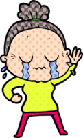 cartoon old woman crying and waving png