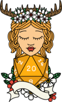 Retro Tattoo Style human druid with natural twenty dice roll png