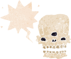 dessin animé effrayant crâne avec discours bulle dans grunge affligé rétro texturé style png