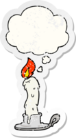 cartoon candle with thought bubble as a distressed worn sticker png
