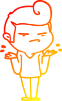 warm gradient line drawing of a cartoon cool guy with fashion hair cut png